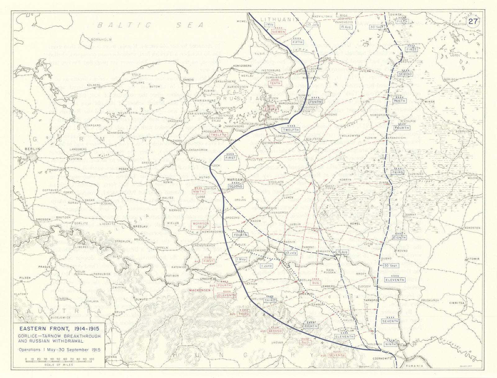 World War 1. Eastern Front May-Sept 1915. Gorlice-Tarnow Breakthrough 1959 map
